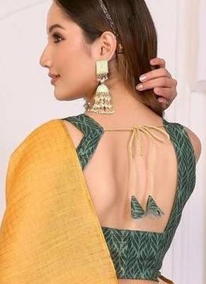 Multicolor linen solid saree with blouse 5