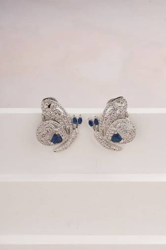 Silver plated sapphire blue butterfly stud earrings