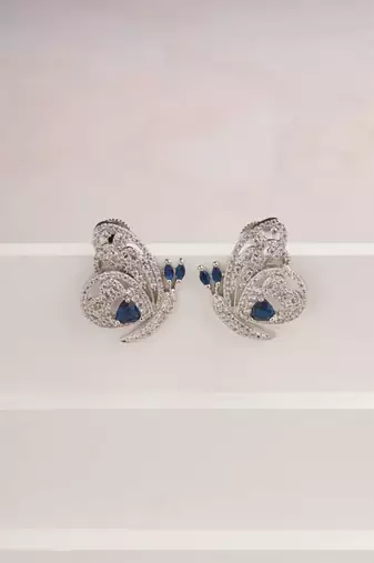 Silver plated sapphire blue butterfly stud earrings
