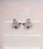 Silver plated sapphire blue butterfly stud earrings