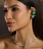Silver plated green dual pearl cuff earrings