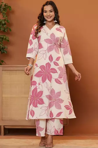 Women Floral Printed Regular Pure Cotton Kurta with Palazzos