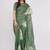 Green pure linen printed saree with blouse