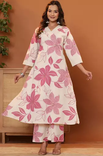Women Floral Printed Regular Pure Cotton Kurta with Palazzos