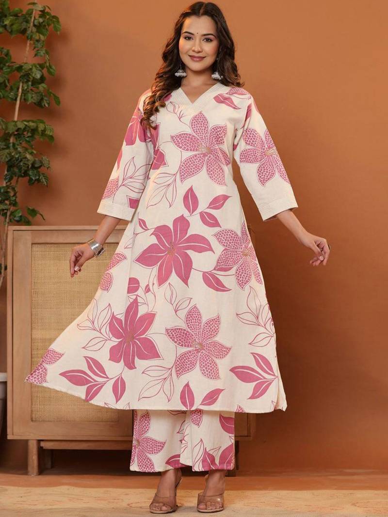 Women Floral Printed Regular Pure Cotton Kurta with Palazzos