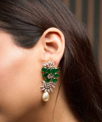 Silver plated green stones drop earrings 1