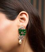 Silver plated green stones drop earrings