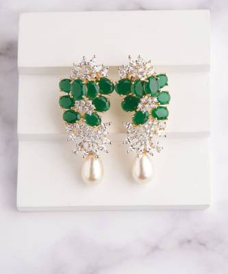 Silver plated green stones drop earrings 2