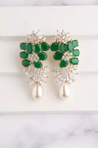 Silver plated green stones drop earrings