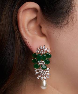 Silver plated green stones drop earrings 3