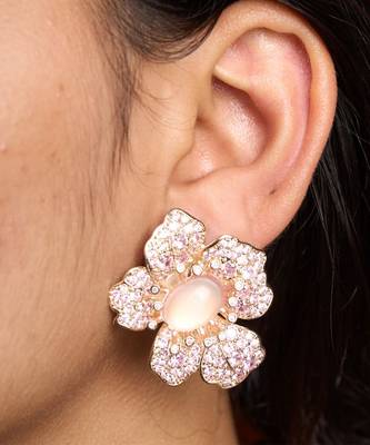 Rose gold plated pink stone stud earrings 1