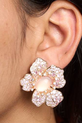 Rose gold plated pink stone stud earrings