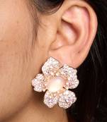 Rose gold plated pink stone stud earrings