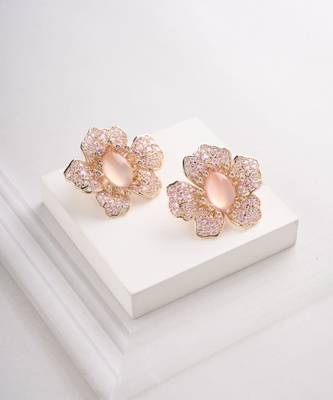 Rose gold plated pink stone stud earrings 2