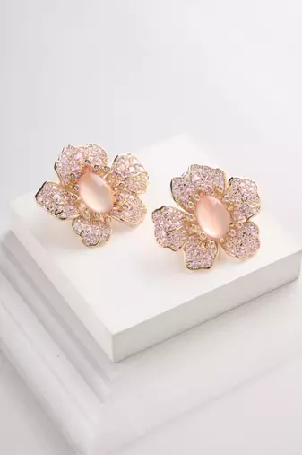 Rose gold plated pink stone stud earrings