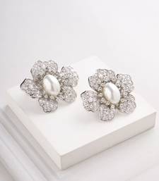 Silver plated white stone stud earrings