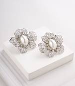 Silver plated white stone stud earrings