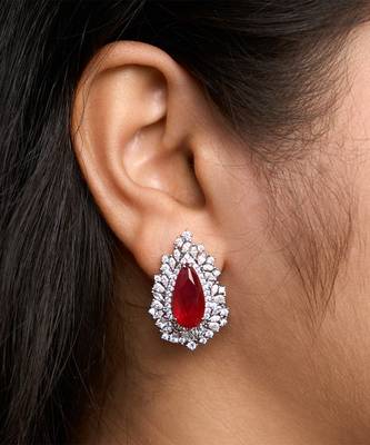 Silver plated ruby red stone stud earrings 1