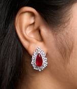 Silver plated ruby red stone stud earrings