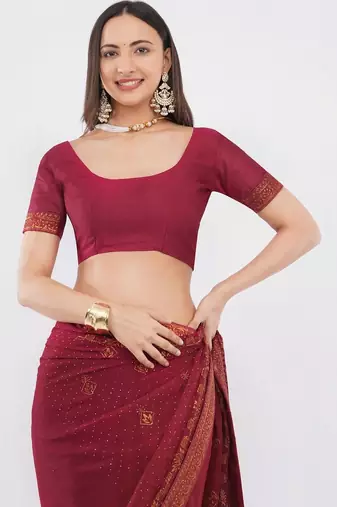 Maroon tissue embellished saree with blouse