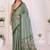 Sea green linen printed saree with blouse