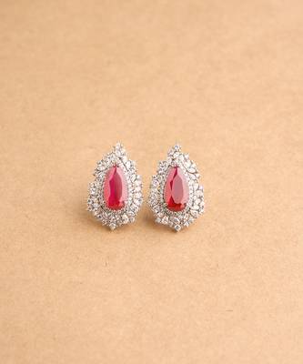 Silver plated ruby red stone stud earrings 2