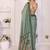 Sea green linen printed saree with blouse