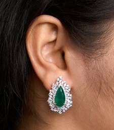 Silver plated green stone stud earrings