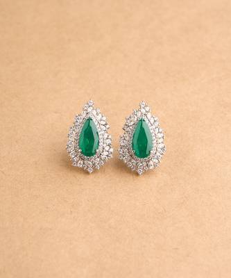 Silver plated green stone stud earrings 2