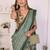 Sea green linen printed saree with blouse