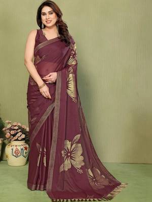Maroon pure georgette printed saree with blouse 1