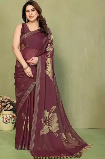 Maroon pure georgette printed saree with blouse