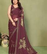 Maroon pure georgette printed saree with blouse
