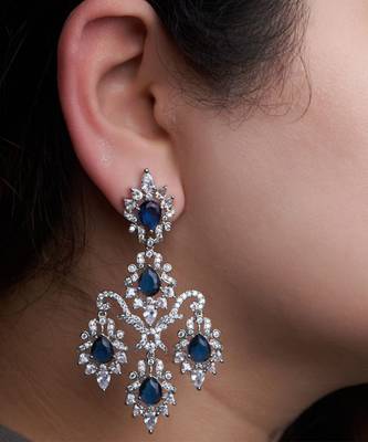 Silver plated blue chandelier earrings 1