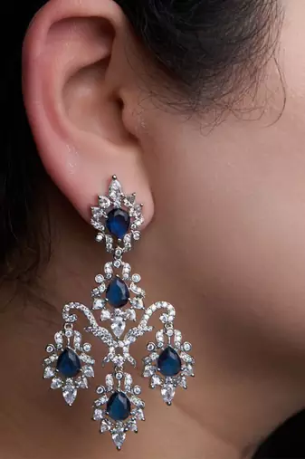 Silver plated blue chandelier earrings