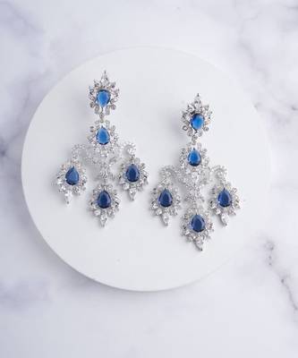 Silver plated blue chandelier earrings 2