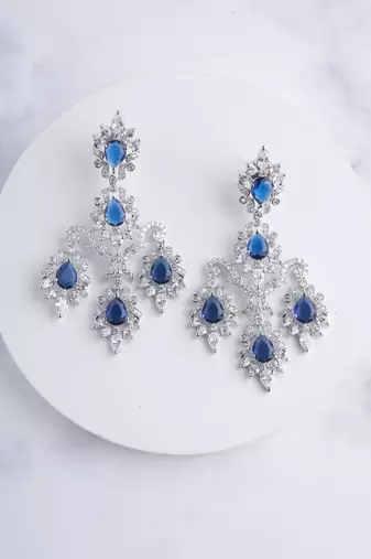 Silver plated blue chandelier earrings