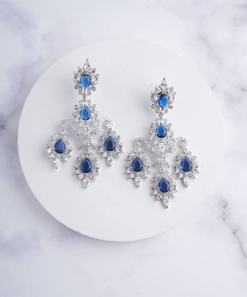 Silver plated blue chandelier earrings