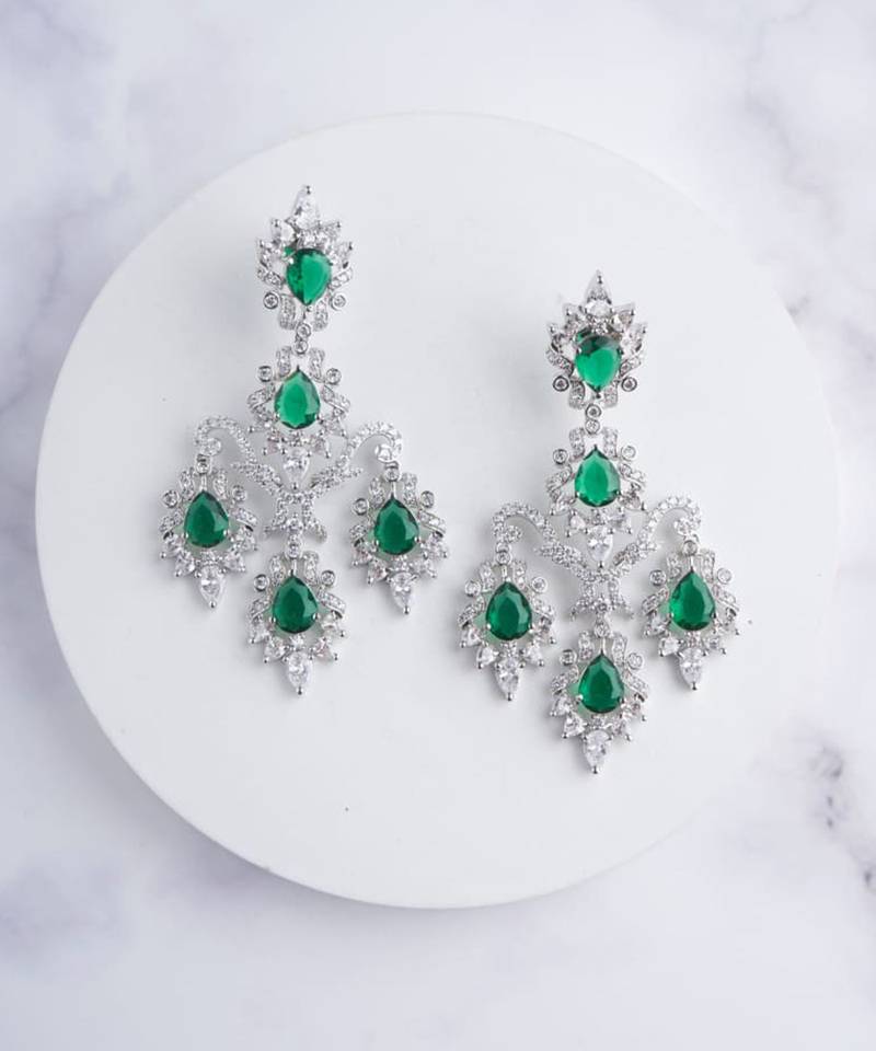 Silver plated green chandelier earrings