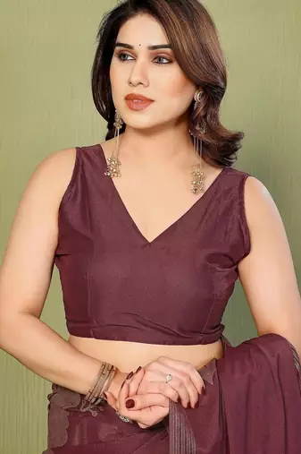 Maroon pure georgette printed saree with blouse
