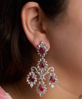 Silver plated ruby red chandelier earrings 1