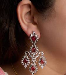 Silver plated ruby red chandelier earrings