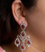 Silver plated ruby red chandelier earrings