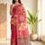 Red linen printed saree with blouse