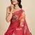 Red linen printed saree with blouse