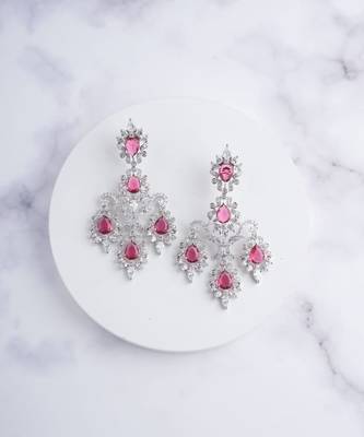 Silver plated ruby red chandelier earrings 2