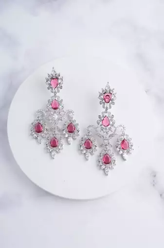 Silver plated ruby red chandelier earrings