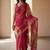 Red linen printed saree with blouse