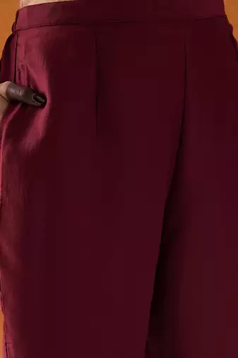 Maroon Floral Woven Design Straight Kurta with Trousers