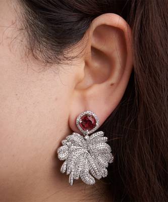 Silver plated ruby red stone drop earrings 1